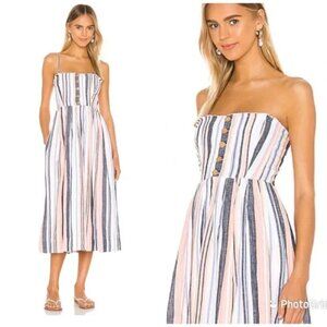 Free People Lilah Multi Striped Pleated Midi Dress Medium Summer Cotton Girlhood